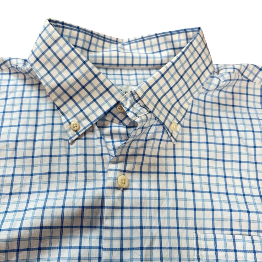 Peter Millar‎ Tettersall Check Long Sleeve Button Down White Blue Preppy Sz L - Picture 4 of 9